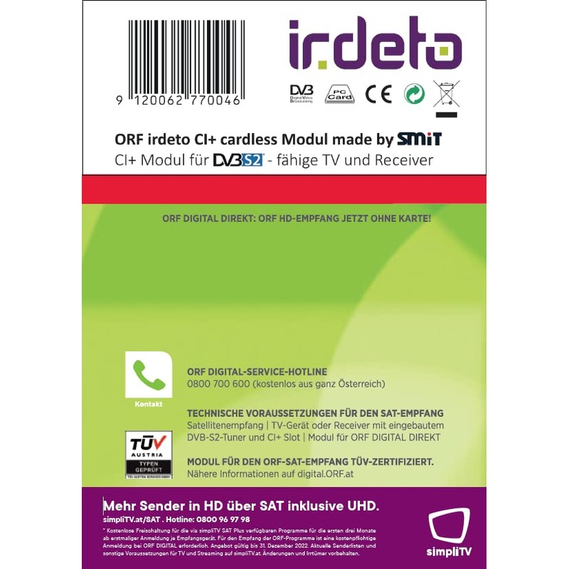 ORF DIGITAL DIREKT irdeto CI+ Module Dual Decryption (New Technology