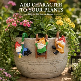 3-Piece Hanging Garden Gnome Set for Flower Pots – Mini Climbing Decorations for Planters, Gardens & Fairy Displays