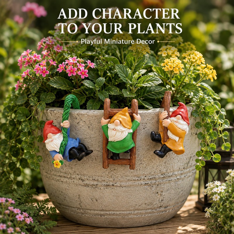 3-Piece Hanging Garden Gnome Set for Flower Pots – Mini