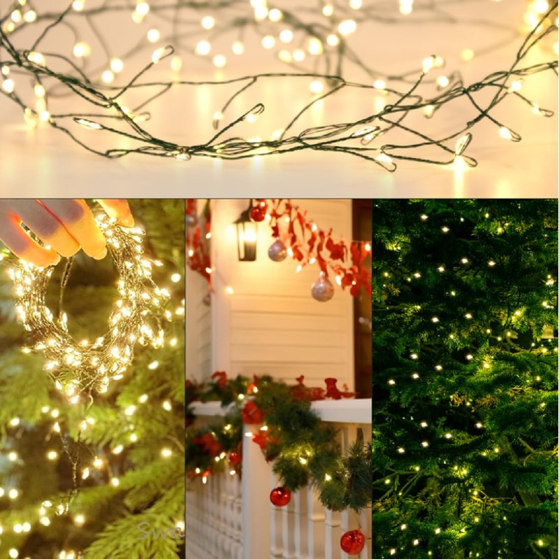2Pack Outdoor Fairy Lights Battery Operated,10Feet 100LED Green Copper Wire