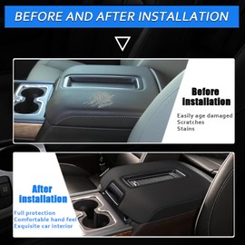 XYHGM Car Center Console Armrest Cover for Chevy Silverado & GMC Sierra 2014 2015 2016-2018 Leather Anti-Scratch Central Arm Rest Box Lid Seat Cover Protector Accessories(W/Bucket Seat,Black Stitches)