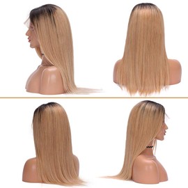 Guanyuwigs Ombre #1B/27 Honey Blonde 360 Lace Frontal Wig pre plucked Brazilian Human Hair Silky Straight Full Lace Wig For Black Women 150 Density 14inch