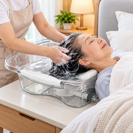 Portable Shampoo Bowl with Neck Support Lightweight Bedridden Hair Washing Basin Elderly Pregnant Patient Home Bedside Bath Tray