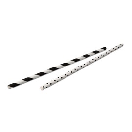 ECOFIESTA 240 x Paper Straws, 20 cm, Diameter 0.6 cm, Black/White Patterned, Biodegradable Paper Straws, Sustainable Forestry
