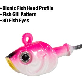 Dr.Fish 10 Pack Swimbait Jig Heads, Saltwater Fishing Jig Heads 3D Eyes High Carbon Steel Hooks Surf Fishing Lures Flounder Striper Halibut Pompano Bass Pink 3/4oz