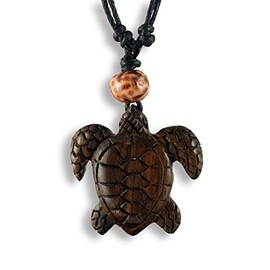 Island Piercings N253 Handmade Wooden Turtle Pendant Necklace Adjustable Length, Wood, No Gemstone