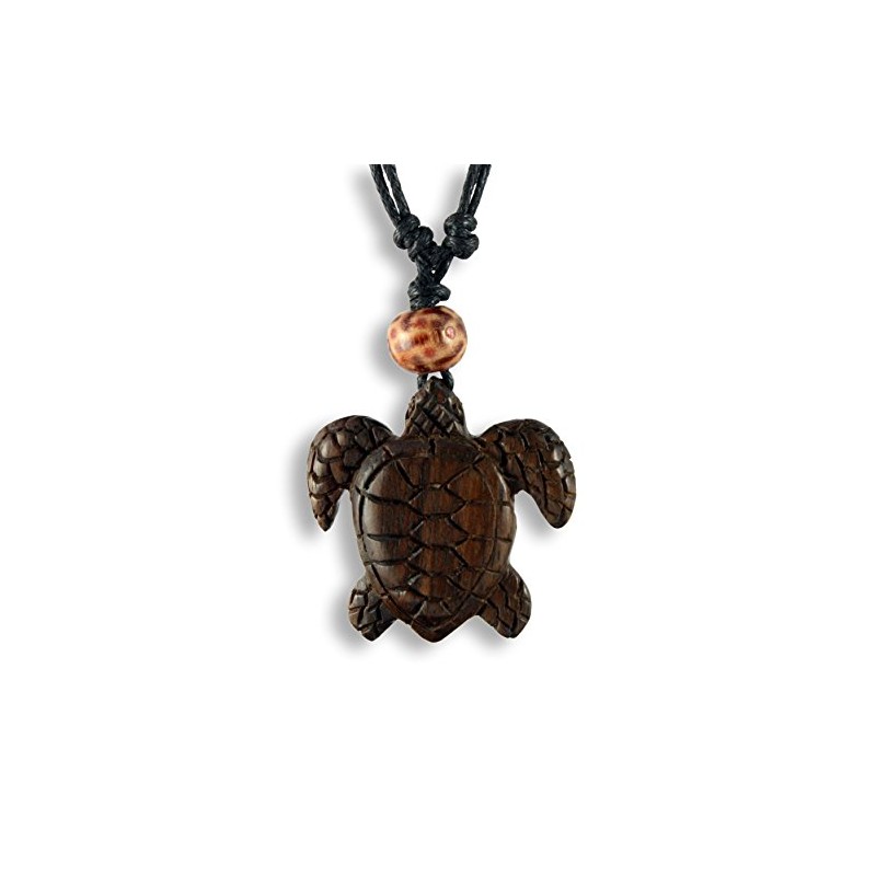 Island Piercings N253 Handmade Wooden Turtle Pendant Necklace Adjustable Length,
