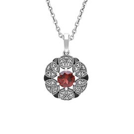 Esse Marcasite Sterling Silver Art Nouveau Garnet & Marcasite Necklace