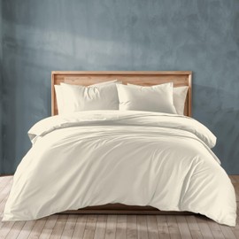 TEXAS LINEN CO. King/California King Duvet Cover, 1000 Thread Count Sateen 1 Piece Egyptian Cotton Quality Duvet Cover, 100% Pure Cotton Comforter Cover, Zipper Closure, 7 Corner Ties - Ivory