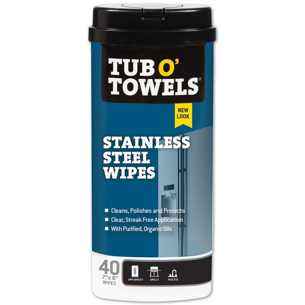 Tub O' Towels Heavy Duty Stainless Steel Wipes,White , 40 Count - TW40-SS (1-Pack)
