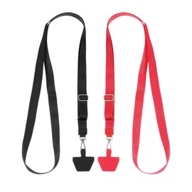 PATIKIL Smart Phone Lanyard, 2Pcs Adjustable Crossbody Cell Phone Neck Strap Lanyard with 2 Patches for Most Smartphones ID Badges Keychain, Black/Red (73-50cm)