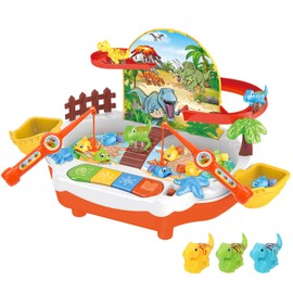 Magnetic Fishing Toy with Track, Dinosaur-Themed Fishing Game Play Water Playset with Music & Sound Effect, Early Education Gift for Toddlers