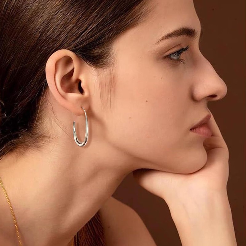 QEIFC 925 Sterling Silver Hoop Earrings, Hypoallergenic Silver Plated Large