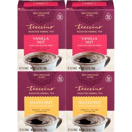 Teeccino Hazelnut & Vanilla Nut Herbal Tea Variety Pack - Roasted Herbal Tea That’s Caffeine Free & Prebiotic for Natural Energy, 10 Tea Bags (Pack of 4)