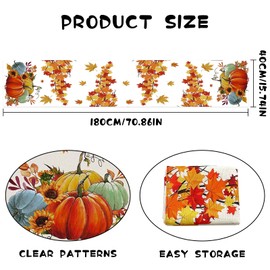 GreenYeah Pumpkins Sunflowers Autumn Table Runner, Maple Leaves Autumn Table Runner, Autumn Runner, Thanksgiving Table Decoration, Seasonal Kitchen Table, Indoor Holiday Party Decor, 40 x 180 cm (A)