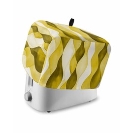 Abstract Toaster Cover 2 Slice with Pockets, Modern Watercolor Yellow Ocean Waves Geometric Dustproof Cover for Kitchen Small Appliances and Fingerprint Protection, Kitchen Bread Machine Protector