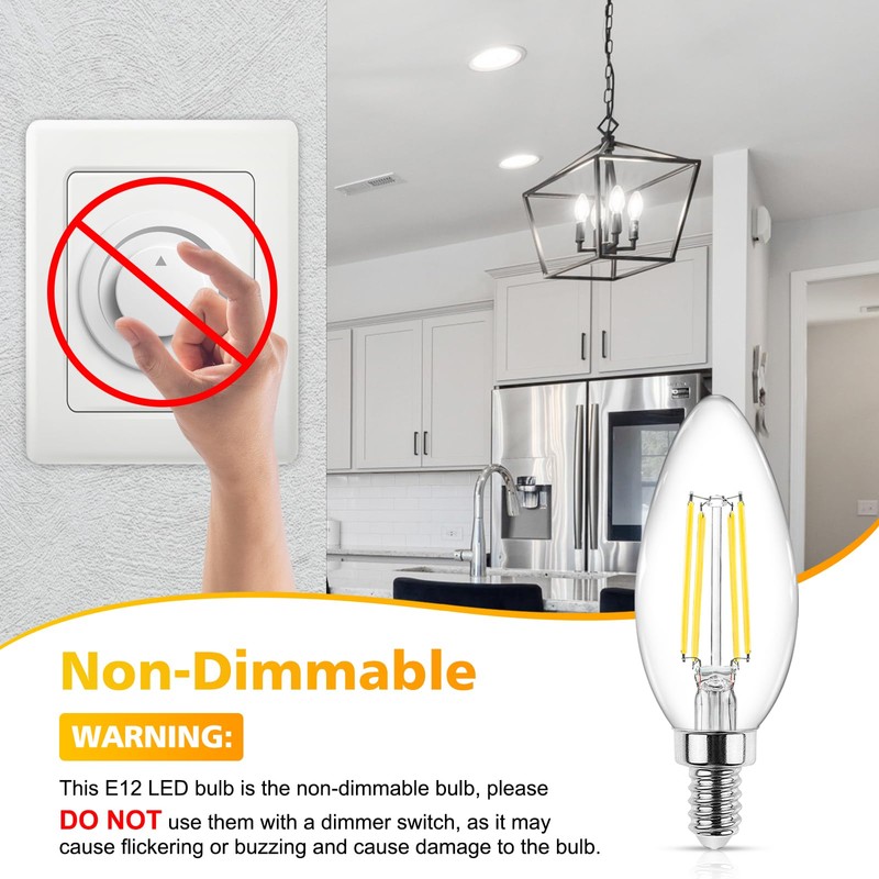Ascher E12 Candelabra LED Light Bulbs 60 Watt Equivalent, Daylight