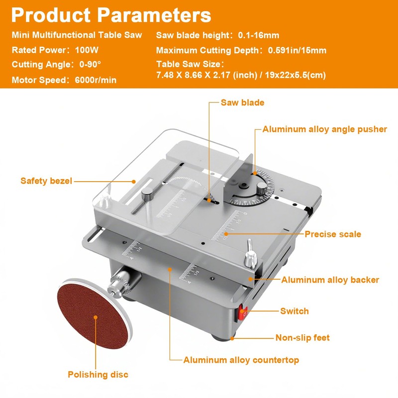 Portable Precision Table Saw by Sinpiode, 9000RPM High Speed Desktop