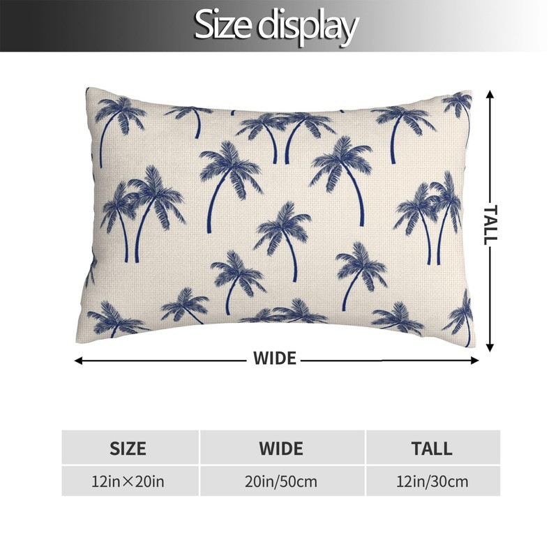 Navy Blue Palm Tree Lumbar Throw Pillow Covers Coastal Tropical
