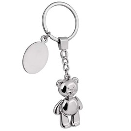 SILBERKANNE Key Ring Bear Movable with Plate 11 x 3 cm Premium Silver Plated Elegant Silver-Plated in Top Workmanship, silver