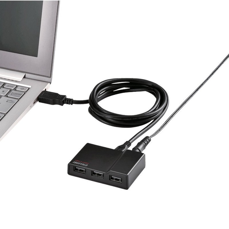 BUFFALO BSH4A11BK PC/TV Compatible 4-Port Self Powered Hub Black