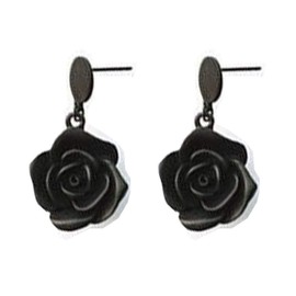Gold Plated Rose Flower Earrings Black Dangle Drop Jewelry Bridesmaid Gift for Women (Black)