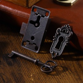 Yardwe, antique cabinet door lock, decorative furniture lock with key and screws, 2 pieces