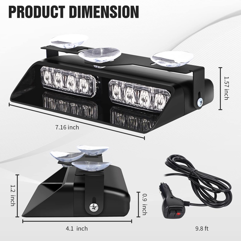 XRIDONSEN 2 in 1 Dash Emergency Strobe Lights Front/Rear Amber