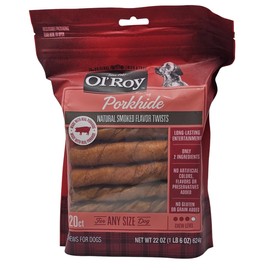 Ol' Roy Porkhide Natural Smoked Flavor Twists Chew Dog Treats, 22 Ounce Bag
