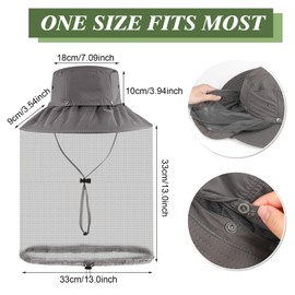 JUPSK Head Net Mesh Hat, Unisex Bucket Hat Quick-Drying Wide Brim Sun Hat 2-in-1 Hat Beekeeping Hat for Camping Fishing Gardening Climbing Dark Gray