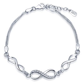 Infinite U Classic Infinity Symbol Ladies' Bracelet, 925 Sterling Silver, Cubic Zirconia Bracelet, Adjustable Charm Bracelet, Silver