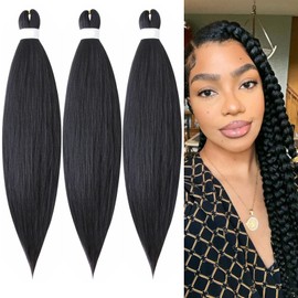 Pre Stretched Braiding Hair Pre-Stretched Braiding Hair Braids Extensions 3 Pieces Synthetic Hair Extensions Yaki Texture EZ Braids Hair Extensions Hairpiece Natural Black