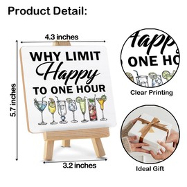 Bar Signs - Bar Decorations for Home - Why Limit Happy to One Hour Wood Sign with Easel Home Kitchen Dining Room Desk Tabletop Shelf Tiered Tray Decorations