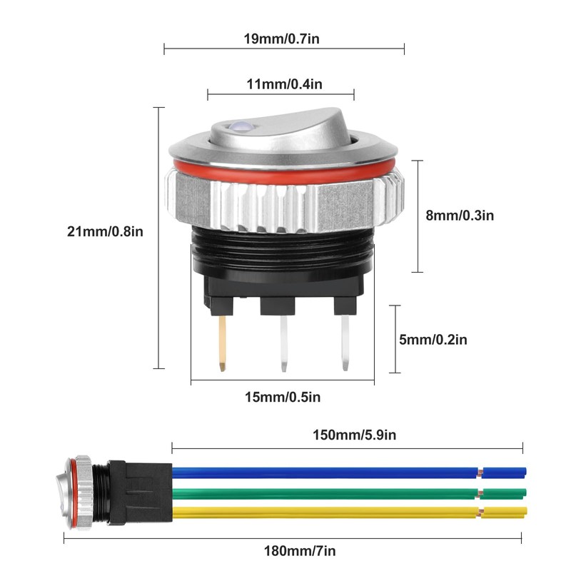 Linkstyle 16mm Round Rocker Switch, 7A 6Pin ON/OFF Lighted Toggle