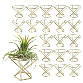 JXQGQ 20 PCS Air Plants Holders Unique Geometric Metal Plant Stands Airplants Container Live Air Fern Display Racks Small Decor Items for Shelf (Gold)