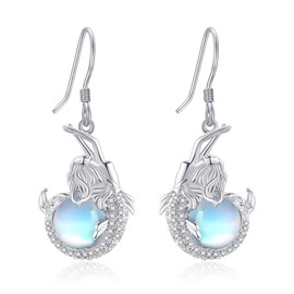 Moonstone Earrings for Women 925 Sterling Silver Peacock / Flamingo / Mermaid / Clover Leaf / Fairy Earrings Gift for Women, Sterling Silver