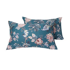 WBYCOTBED 2 Pack Cotton Queen Pillow Cases Super Soft Teal Floral Printed Pillowcases with Envelope Closure