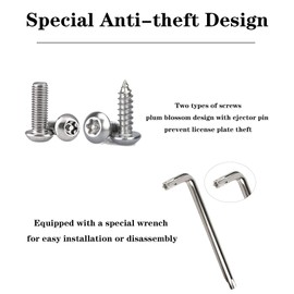 T TAKONE Anti-Theft Number Plate Screws Stainless Steel Set - M5x20 License Plate Screws with Caps & Tool for Car & Motorcycle