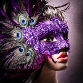ILOVEMASKS Purple Venice Carnival Peacock Feather Masquerade Venetian Mardi Gras Party Mask