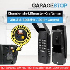Garage Stop for 877LM Liftmaster Garage Door Keypad, fits Chamberlain Craftsman Wireless Garage Door Opener Keypad, 2011 to Present (Yellow Learn Button), Matte Black Design (2-Pack)