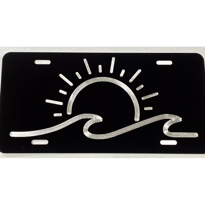 Diamond Etched Products Engraved Sun Ocean Wave Beach Car Tag