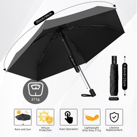 Trenovo Automatic Travel Mini Umbrella, Compact Folding Small Pocket Umbrellas for Purse Wallet, UV Sun Rain Protection, Lightweight Portable Design Fits in Backpack for Women Men Kids (Black)