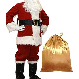 WHOBUY Men's Deluxe Santa Suit 11pc. Christmas Adult Professional Santa Claus Outfit Xmas L