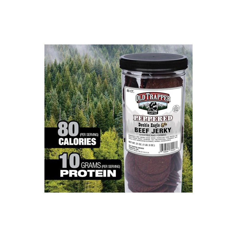 Old Trapper Double Eagle Beef Jerky, Peppered Flavor, 21oz. 80-Piece
