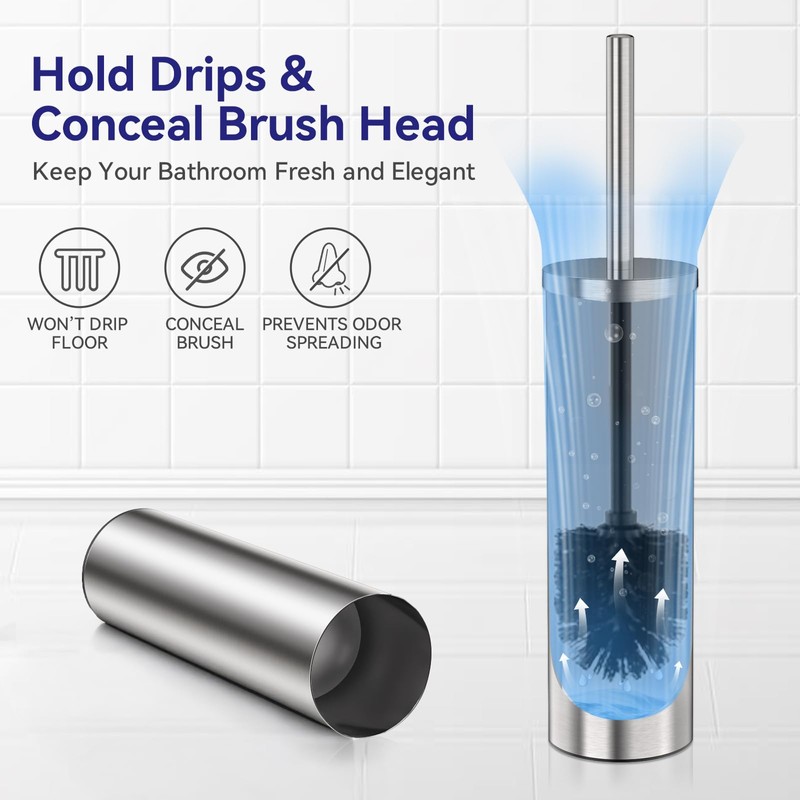 DOWRY Stainless Steel Freestanding Toilet Bowl Brush and Holder with