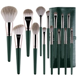 Makeup Brushes Tool Kit 14PCS Green Professional Makeup Brush Set Foundation Brush Blending Powder Blush Concealer Eye Make Up Brush with Bag