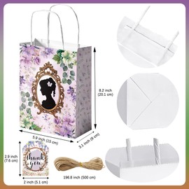 HOMEZZO 16 Pcs Floral Gift Bags with Handles - Spring Flower Goodie Treat Bags with Thank You Tags for Tea Party Birthday Garden Gathering
