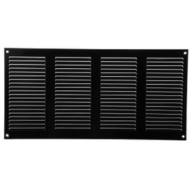 Vent Systems 16" x 8" Inch Black Metal Air Vent Cover - Louvered Wall Grille with Built-in Mesh Screen - Weather Resistant HVAC Duct Cover for Exhaust and Supply in Home, Garage - Indoor & Outdoor Use