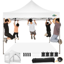 COBIZI 10x10 Pop Up Canopy Tent with 4 sidewalls Commercial Heavy Duty Canopy UPF 50+ All Weather Waterproof Outdoor Canopy Wedding Tents for Parties Gazebo with Roller Bag, White (Windproof Upgraded)