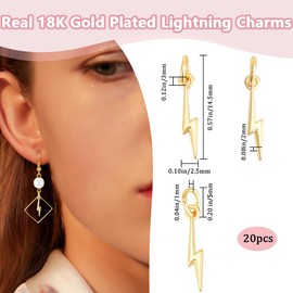 Beebeecraft 1 Box 20Pcs Real 18K Gold Plated Lightning Bolt Charms Bulk Flash Shape Weather Storm Thunder Dangle Pendants Lightning Charm for Necklace Earrings Bracelets DIY Jewelry Making Accessories